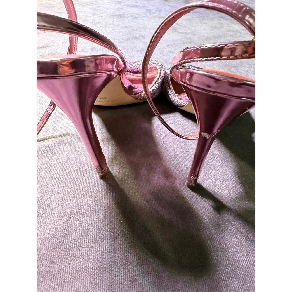 Nine West Metallic Pink Rhinestone Knotted Square Toe Stiletto Heels Mens 8M